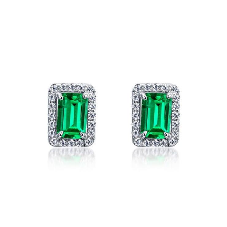 1 Pair Elegant Retro Lady Geometric Square Polishing Inlay Lab-Grown Gemstone Sterling Silver Lab-Grown Gemstone Ear Studs Green | Lab Created Gemstones High-end Jewelry Green