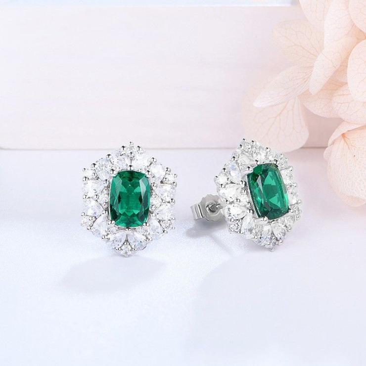 1 Pair Simple Style Classic Style Color Block Inlay Sterling Silver Lab-Grown Gemstone Earrings Green | Lab Created Gemstones High-end Jewelry Green