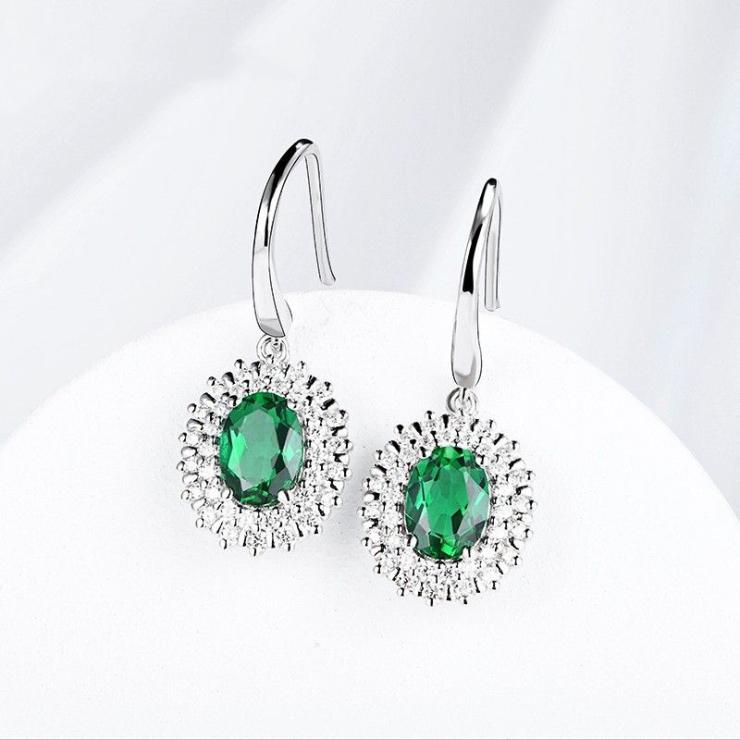 1 Pair Simple Style Classic Style Solid Color Inlay Sterling Silver Lab-Grown Gemstone Drop Earrings Green | Lab Created Gemstones High-end Jewelry Green