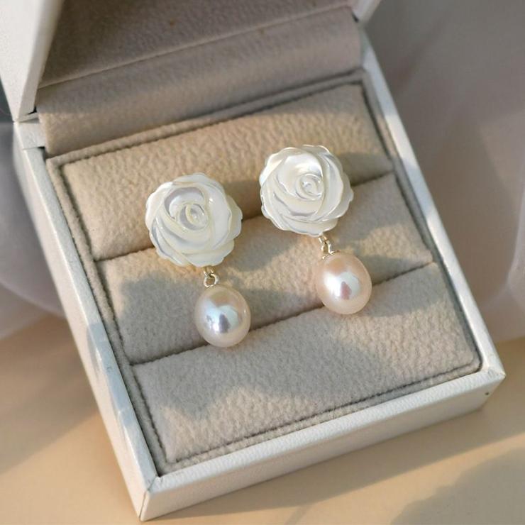 1 Pair Simple Style Flower Freshwater Pearl Sterling Silver Earrings White | Freshwater Pearl Jewelry Freshwater Pearl Jewelry Freshwater Pearl Jewelry