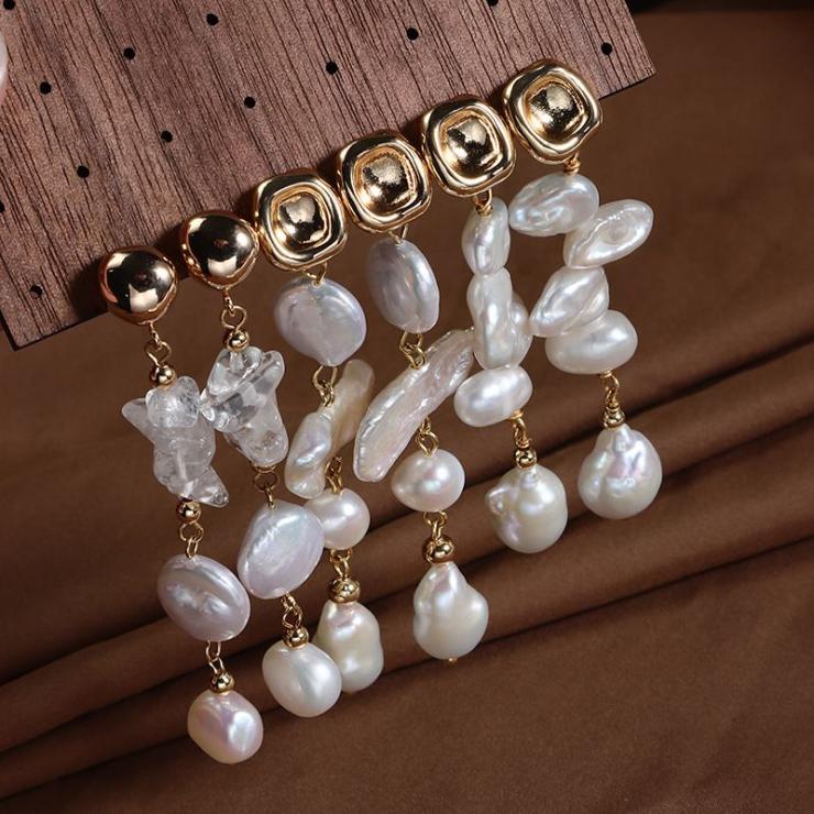 1 Pair Streetwear Solid Color Freshwater Pearl Drop Earrings E2056-1 | Freshwater Pearl Jewelry Freshwater Pearl Jewelry E2056-1