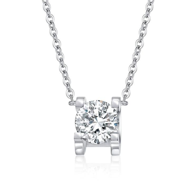 18K White Gold Inlay Geometric Lab-Grown Diamonds Pendant Necklace 0.3ct | Lab-grown Diamonds High-end Jewelry 0.3ct