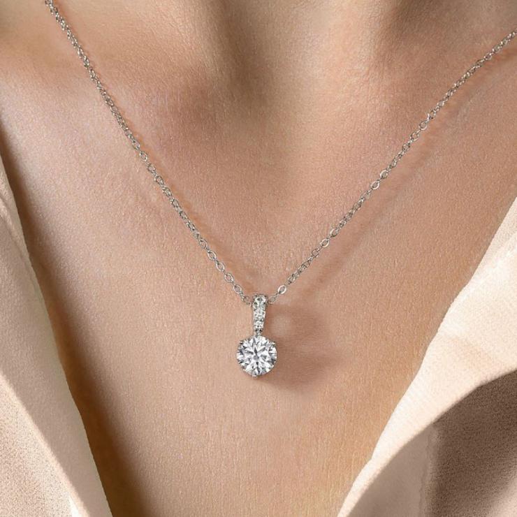 Casual Shiny Solid Color Sterling Silver Gra Plating Inlay Moissanite White Gold Plated Pendant Necklace Platinum White Diamond  | Moissanite Necklace High-end Jewelry Moissanite Necklace