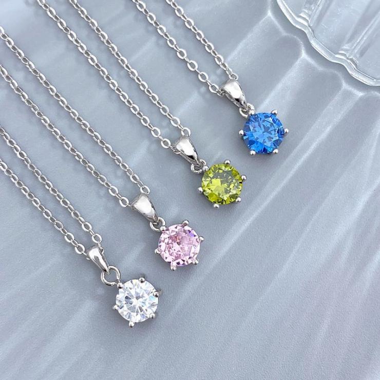 Casual Solid Color Sterling Silver Plating Inlay Moissanite White Gold Plated Necklace Platinum White Diamond  | Moissanite Necklace High-end Jewelry Moissanite Necklace