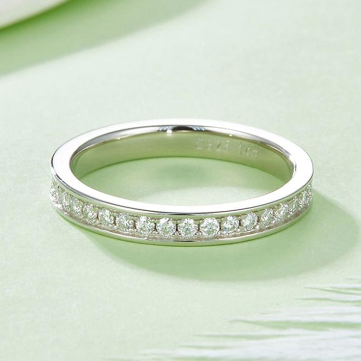 Classic Style Streetwear Round Sterling Silver White Gold Plated Moissanite Rings In Bulk Silver | Moissanite Rings High-end Jewelry Moissanite Rings