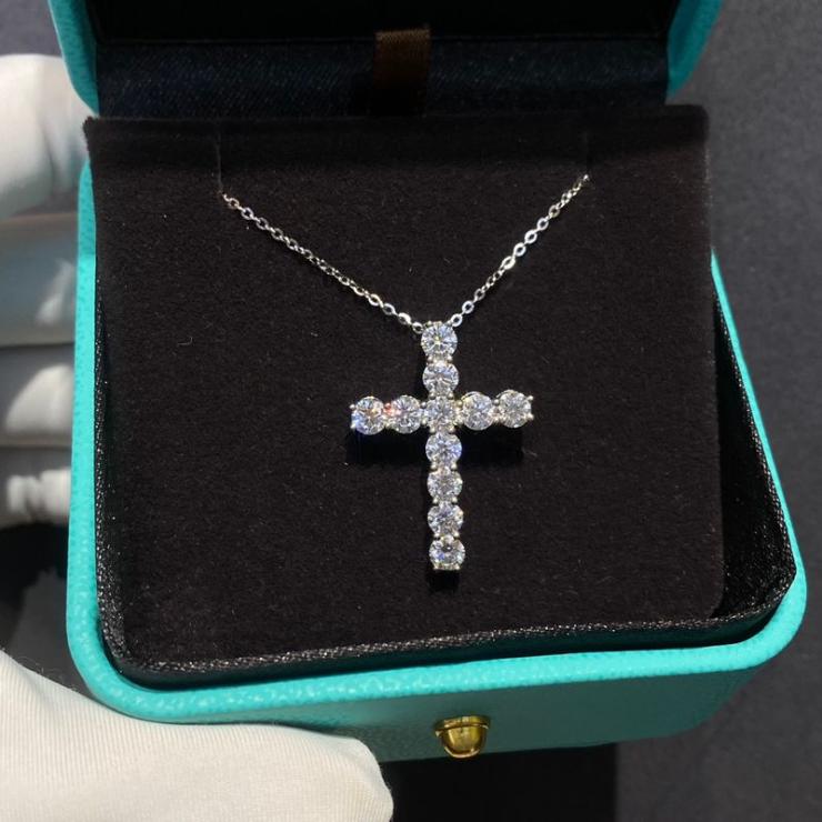 Cool Style Shiny Inlay Cross Lab-Grown Diamonds Pendant Necklace White | Lab-grown Diamonds High-end Jewelry Lab-grown Diamonds