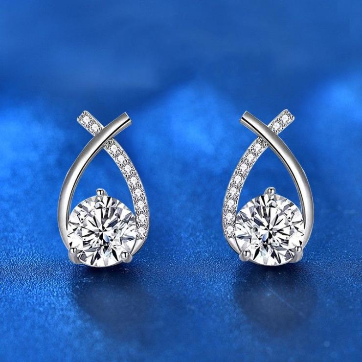 Elegant Classic Style Geometric Sterling Silver Gra Inlay Moissanite Ear Studs 50 Points Moissanite (White Gold Color) | Moissanite Earrings High-end Jewelry 50 Points Moissanite (White Gold Color)