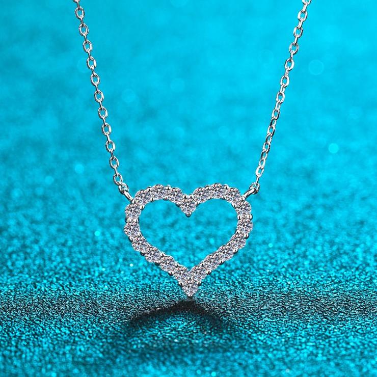 Elegant Heart Shape Sterling Silver Moissanite Necklace In Bulk 30 Points Moissanite | Moissanite Necklace High-end Jewelry 30 Points Moissanite