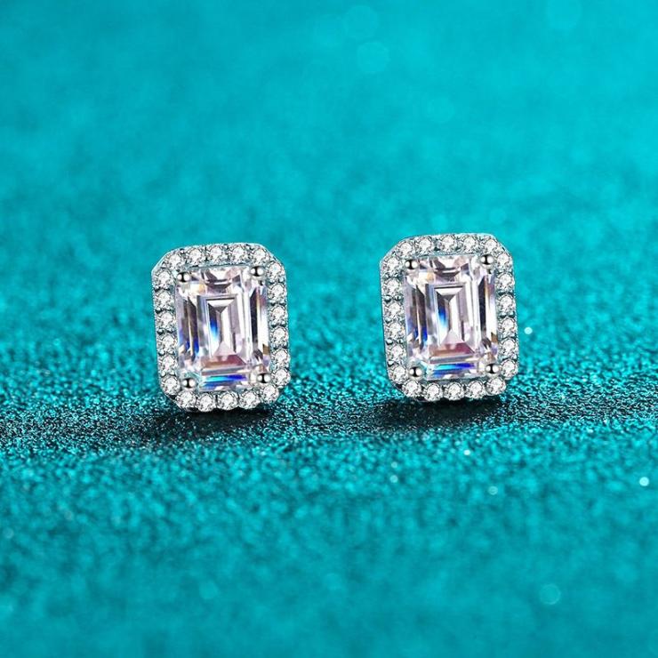 Elegant Shiny Rectangle Sterling Silver Moissanite Zircon Ear Studs In Bulk 3 * 5mm Zircon (Emerald Cut) | Moissanite Earrings High-end Jewelry 3 * 5mm Zircon (Emerald Cut)