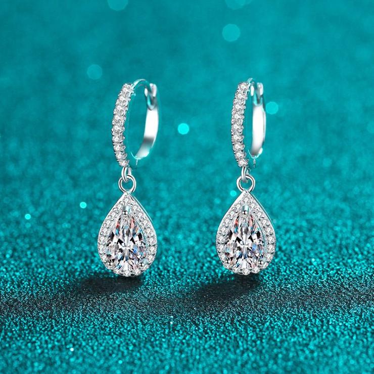 Elegant Water Droplets Sterling Silver Moissanite Zircon Drop Earrings In Bulk 5*8 Pear-Shaped Zircon | Moissanite Earrings High-end Jewelry 5*8 Pear-Shaped Zircon