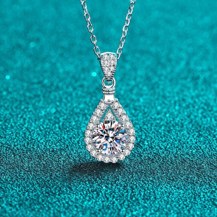 Elegant Water Droplets Sterling Silver Moissanite Zircon Pendant Necklace In Bulk 6.5mm Zircon | Moissanite Necklace High-end Jewelry 6.5mm Zircon