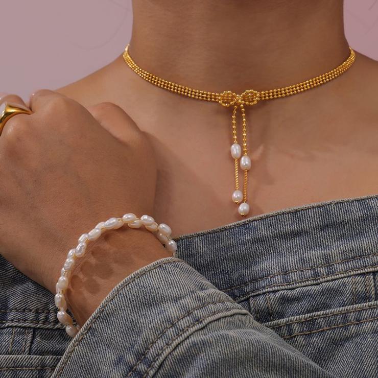 Freshwater Pearl Copper 18K Gold Plated Ig Style Elegant French Style Beaded Layered Plating Round Oval Bracelets Necklace Gold Bracelet | Freshwater Pearl Jewelry Freshwater Pearl Jewelry Freshwater Pearl Jewelry