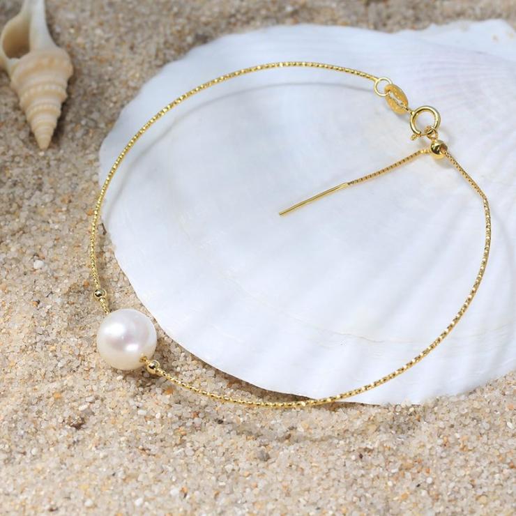 Freshwater Pearl Sterling Silver 14K Gold Plated Elegant Lady Plating Geometric Freshwater Pearl Bracelets Pearl Size 7.5-8mm, Bracelet Length 16.5cm plus 5cm Extension Chain | Freshwater Pearl Jewelry Freshwater Pearl Jewelry Freshwater Pearl Jewelry