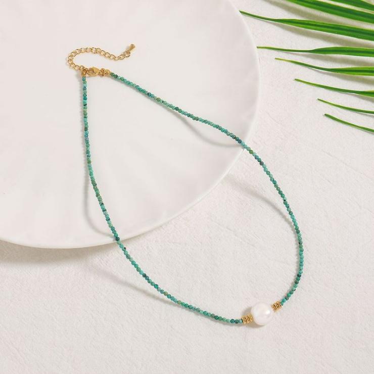 Freshwater Pearl Titanium Steel 18K Gold Plated Vintage Style Classic Style Beaded Plating Round Necklace Green | Freshwater Pearl Jewelry Freshwater Pearl Jewelry Freshwater Pearl Jewelry