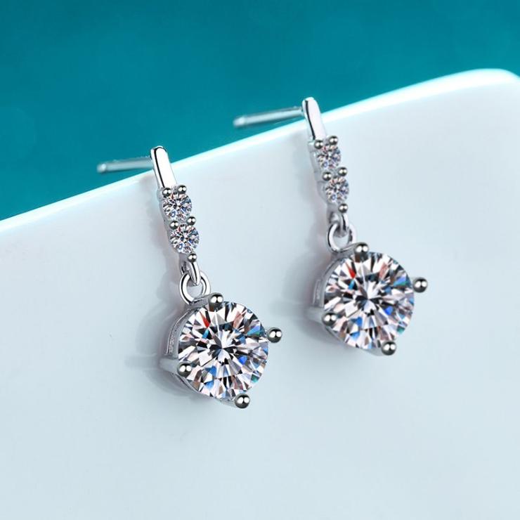 Glam Luxurious Flower Sterling Silver Moissanite Zircon Drop Earrings In Bulk 5Mm Zircon | Moissanite Earrings High-end Jewelry 5Mm Zircon