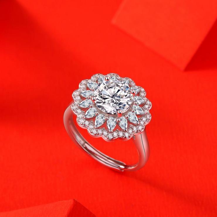 Lady Flower Sterling Silver Moissanite Open Ring In Bulk Moissanite 2 Karat (Bare Goods) | Moissanite Rings High-end Jewelry Moissanite 2 Karat (Bare Goods)