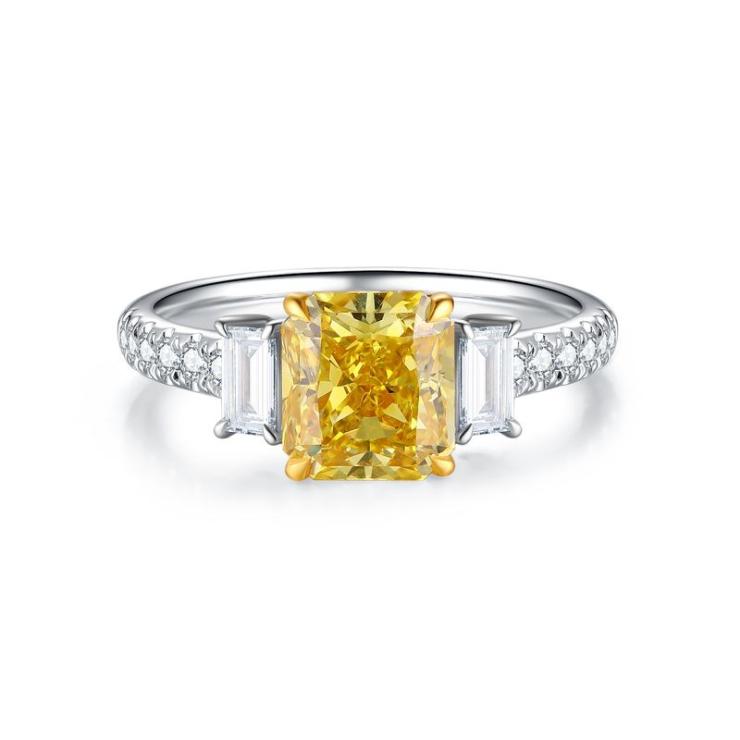 Luxurious Bridal Shiny Inlay Rectangle Lab-Grown Diamonds Rings Yellow | Lab-grown Diamonds High-end Jewelry Lab-grown Diamonds