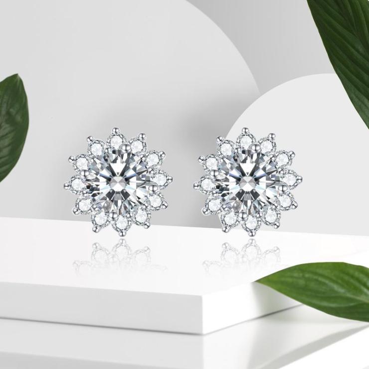 Luxurious Inlay Solid Color Lab-Grown Diamonds Ear Studs White | Lab-grown Diamonds High-end Jewelry Lab-grown Diamonds