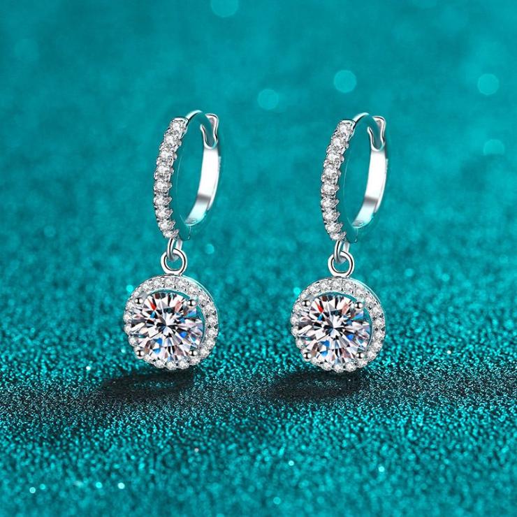 Luxurious Sweet Round Sterling Silver Moissanite Zircon Drop Earrings In Bulk 6.5mm Zircon | Moissanite Earrings High-end Jewelry 6.5mm Zircon