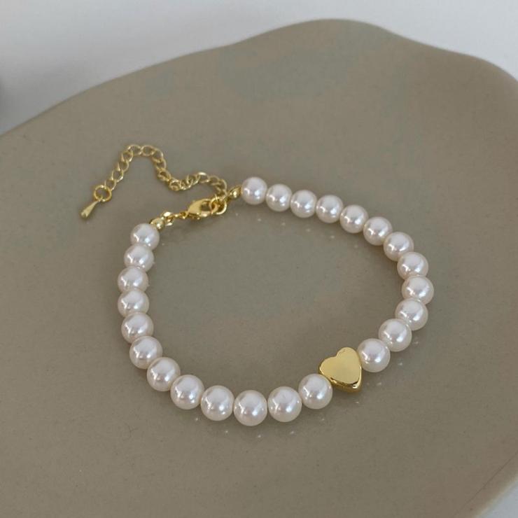 Modern Style Heart Shape Freshwater Pearl Bracelets Shijia Pearl Gold Heart Bracelet | Freshwater Pearl Jewelry Freshwater Pearl Jewelry Freshwater Pearl Jewelry