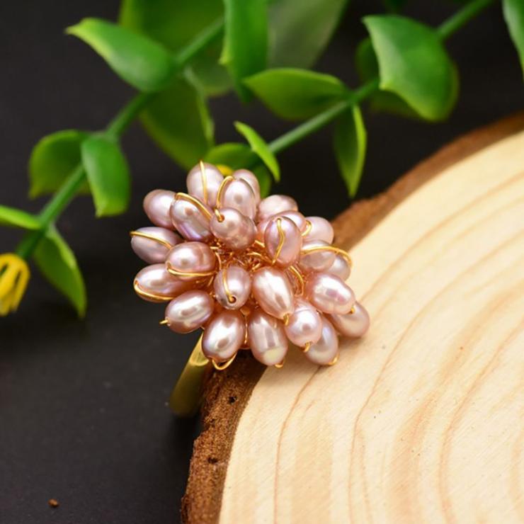 Retro Flower Freshwater Pearl Copper Plating Inlay Pearl 18K Gold Plated Rings White | Freshwater Pearl Jewelry Freshwater Pearl Jewelry Freshwater Pearl Jewelry