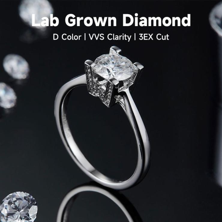 Rhodium Plated Elegant Wedding Shiny Diamond Geometric Lab-Grown Diamonds Rings S925 Silver Cultivation Diamond | Lab-grown Diamonds High-end Jewelry Lab-grown Diamonds