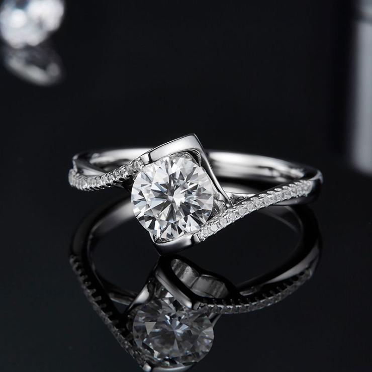 Rhodium Plated Elegant Wedding Shiny Diamond Solid Color Lab-Grown Diamonds Rings Silver | Lab-grown Diamonds High-end Jewelry Lab-grown Diamonds