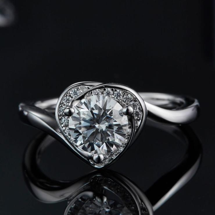 Rhodium Plated Elegant Wedding Shiny Diamond Solid Color Lab-Grown Diamonds Rings Silver | Lab-grown Diamonds High-end Jewelry Lab-grown Diamonds