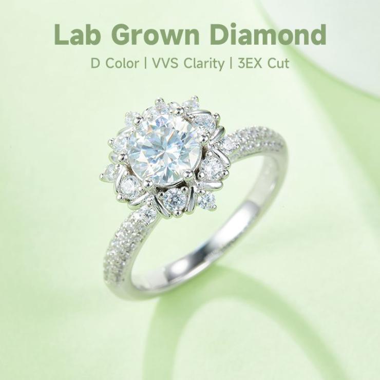 Rhodium Plated Elegant Wedding Shiny Diamond Solid Color Lab-Grown Diamonds Rings Silver | Lab-grown Diamonds High-end Jewelry Lab-grown Diamonds