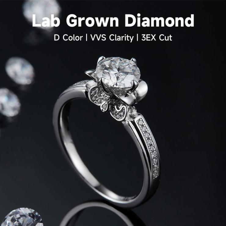 Rhodium Plated Elegant Wedding Shiny Diamond Solid Color Lab-Grown Diamonds Rings Silver | Lab-grown Diamonds High-end Jewelry Lab-grown Diamonds