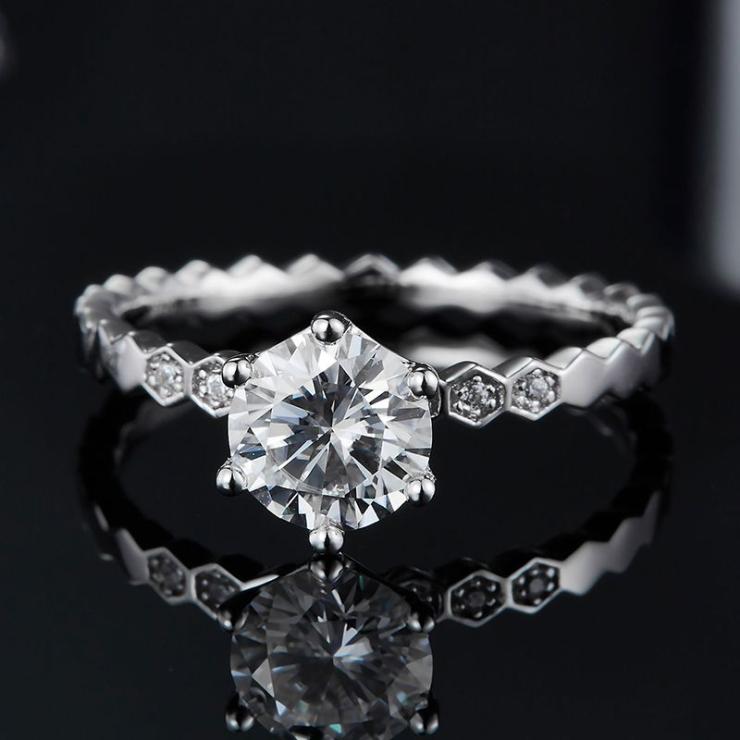 Rhodium Plated Elegant Wedding Shiny Diamond Solid Color Lab-Grown Diamonds Rings Silver | Lab-grown Diamonds High-end Jewelry Lab-grown Diamonds