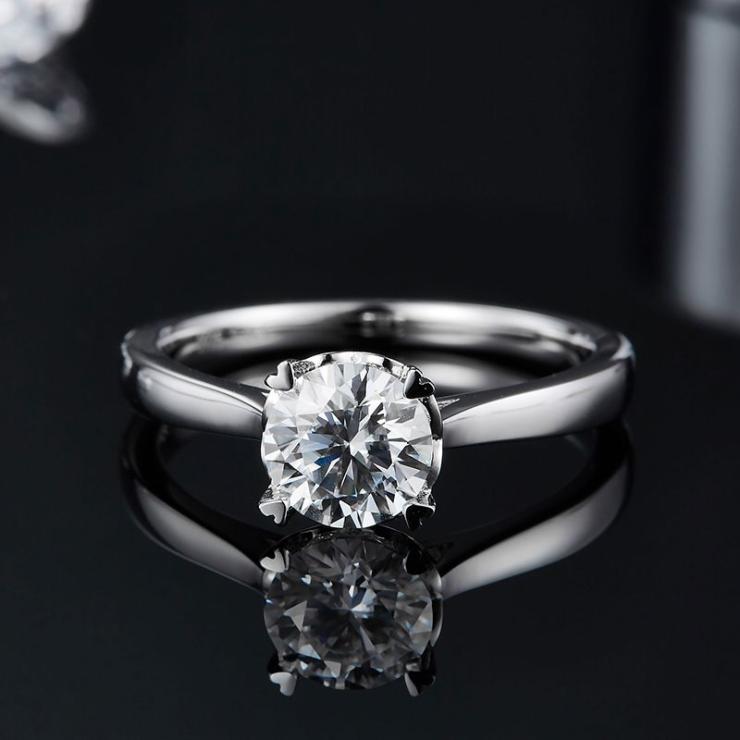 Rhodium Plated Elegant Wedding Shiny Inlay Solid Color Lab-Grown Diamonds Rings Silver | Lab-grown Diamonds High-end Jewelry Lab-grown Diamonds