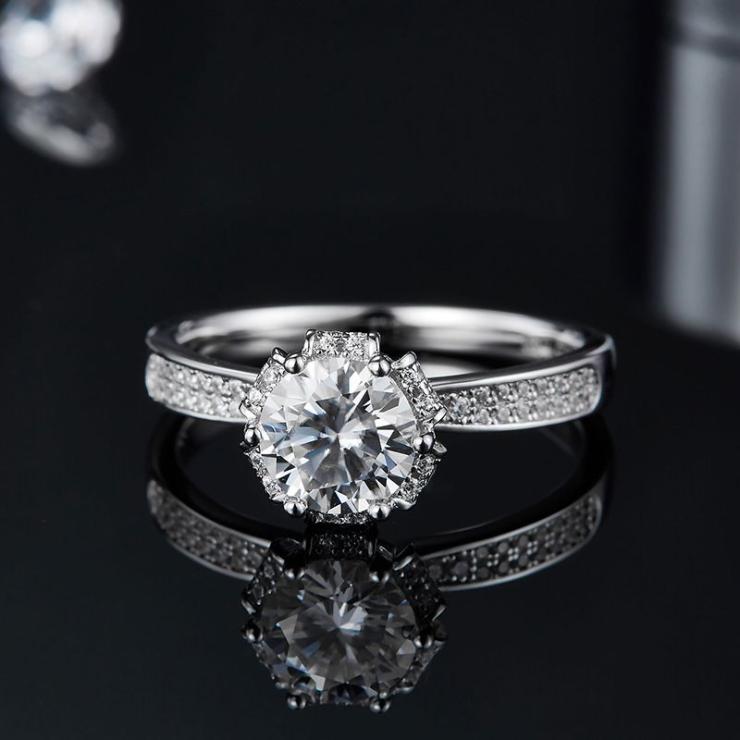 Rhodium Plated Elegant Wedding Shiny Inlay Solid Color Lab-Grown Diamonds Rings Silver | Lab-grown Diamonds High-end Jewelry Lab-grown Diamonds