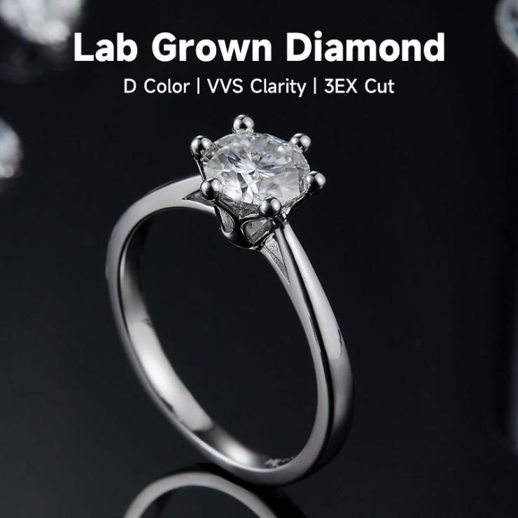 Rhodium Plated Elegant Wedding Shiny Plating Inlay Solid Color Lab-Grown Diamonds Rings Silver | Lab-grown Diamonds High-end Jewelry Lab-grown Diamonds