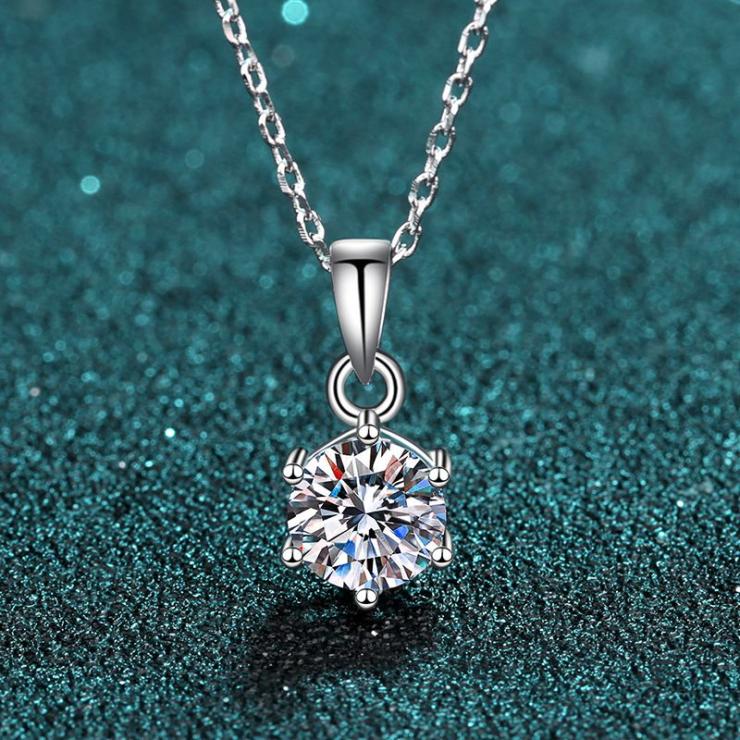 Romantic Simple Style Round Sterling Silver Moissanite Zircon Pendant Necklace In Bulk 5Mm Zircon | Moissanite Necklace High-end Jewelry 5Mm Zircon