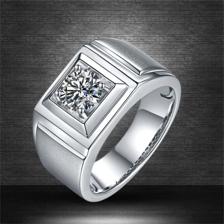 S925 Sterling Silver Rhodium Plated Diamond Solid Color Moissanite Rings Silver | Moissanite Rings High-end Jewelry Moissanite Rings