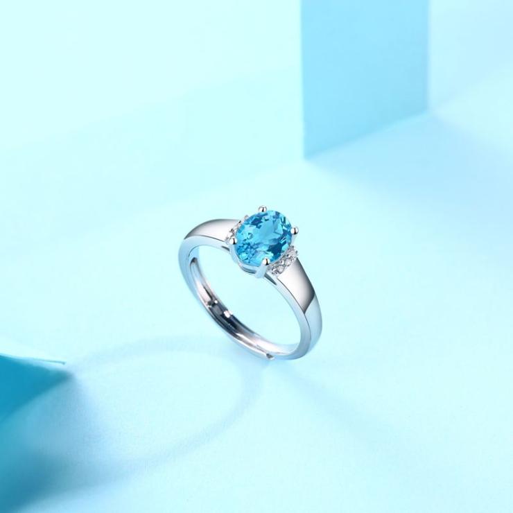 Simple Style Classic Style Round Sterling Silver Inlay Moissanite Zircon Rings Blue (Bare Goods) | Moissanite Rings High-end Jewelry Blue (Bare Goods)