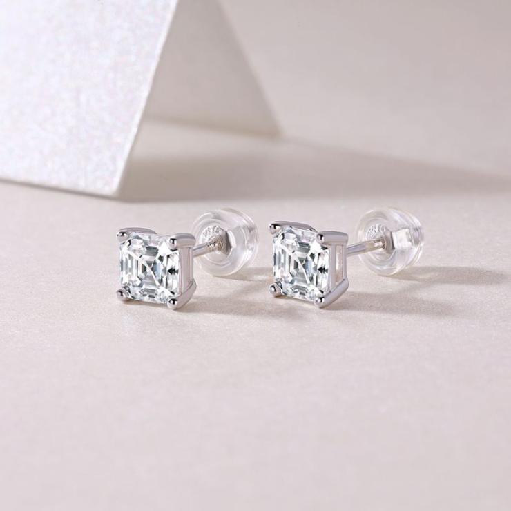 Simple Style Classic Style Solid Color Sterling Silver Inlay Moissanite Ear Studs Square Moissanite 1ct (Bare Goods) | Moissanite Earrings High-end Jewelry Moissanite Earrings