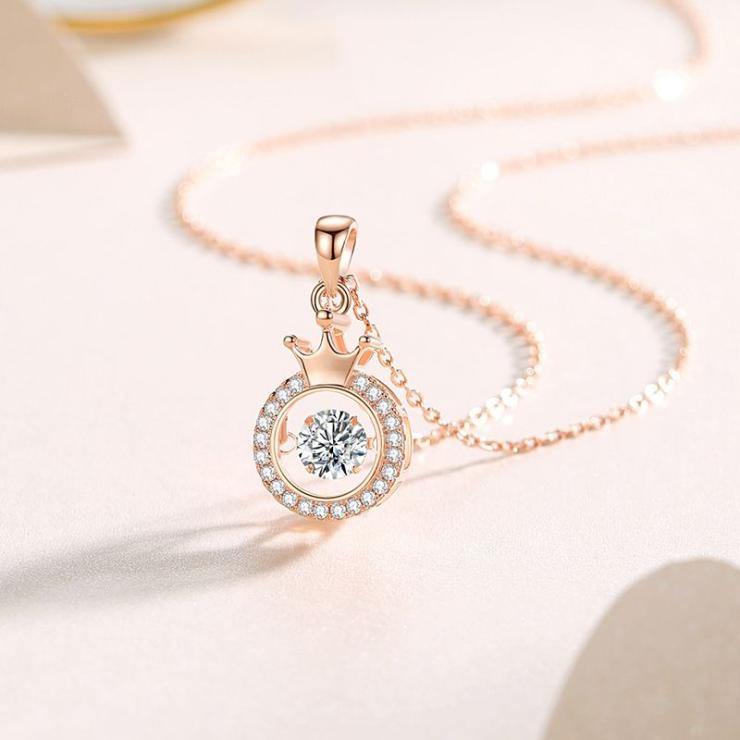 Simple Style Crown Sterling Silver Inlay Moissanite Zircon Pendant Necklace Zircon White Diamond White Gold Color | Moissanite Necklace High-end Jewelry Moissanite Necklace