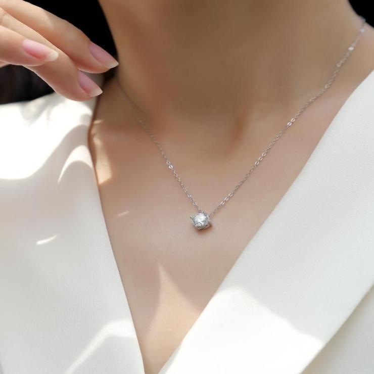 Simple Style Solid Color Sterling Silver Inlay Moissanite Pendant Necklace Moissanite 1 Karat (Bare Goods) | Moissanite Necklace High-end Jewelry Moissanite 1 Karat (Bare Goods)