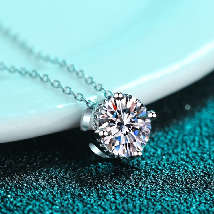 Simple Style Solid Color Sterling Silver Moissanite Zircon Pendant Necklace In Bulk 6.5mm Zircon | Moissanite Necklace High-end Jewelry 6.5mm Zircon