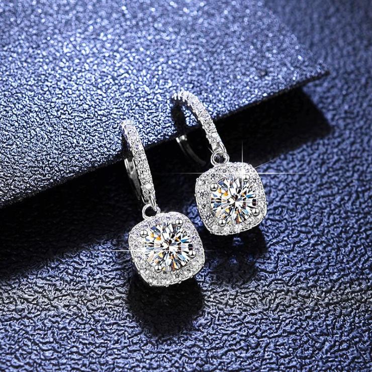 Simple Style Square Sterling Silver Inlay Moissanite Earrings 1 Karat (Zircon) | Moissanite Earrings High-end Jewelry 1 Karat (Zircon)