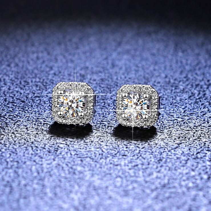 Simple Style Square Sterling Silver Moissanite Zircon Ear Studs In Bulk 50 Points (Zircon) | Moissanite Earrings High-end Jewelry 50 Points (Zircon)