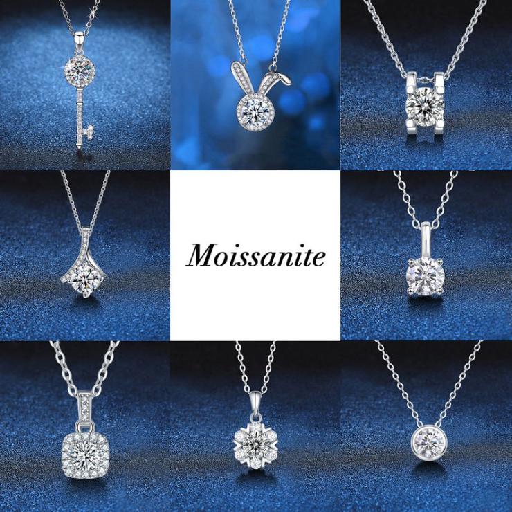 Sterling Silver 18K Gold Plated Elegant Mama Simple Style Plating Inlay Geometric Moissanite Pendant Necklace Silver | Moissanite Necklace High-end Jewelry Moissanite Necklace