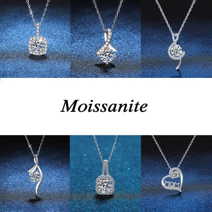 Sterling Silver 18K Gold Plated Simple Style Classic Style Plating Inlay Geometric Moissanite Pendant Necklace Silver | Moissanite Necklace High-end Jewelry Moissanite Necklace