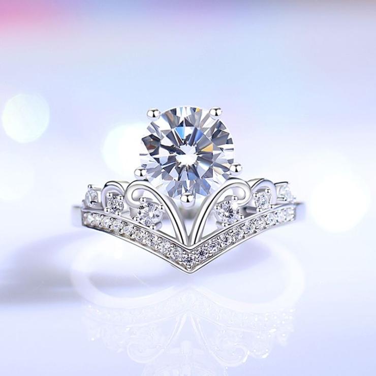 Sterling Silver Elegant Crown Inlay Moissanite Zircon Rings Artificial diamond | Moissanite Rings High-end Jewelry Artificial diamond