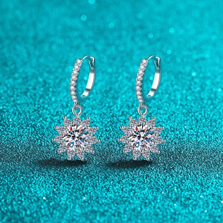 Sterling Silver Elegant Flower Gra Plating Drop Earrings 5mm Zircon | Moissanite Earrings High-end Jewelry 5Mm Zircon