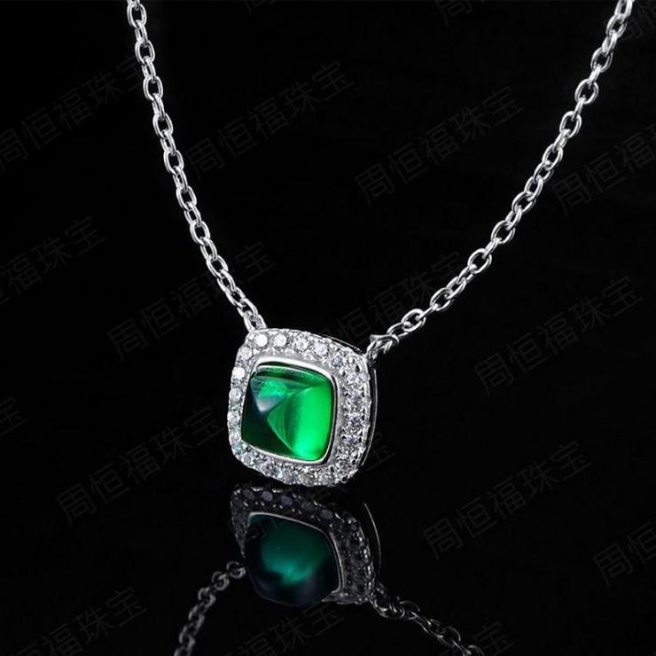 Sterling Silver Elegant Retro Lady Inlay Geometric Lab-Grown Gemstone Pendant Necklace Emeralds | Lab Created Gemstones High-end Jewelry Emeralds