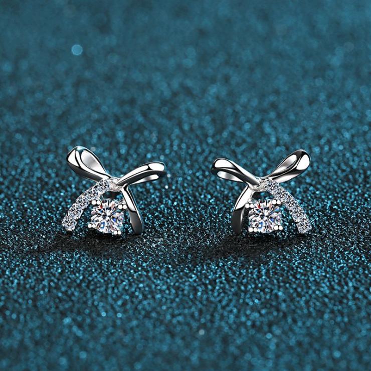 Sterling Silver Ig Style Bow Knot Plating Ear Studs 7A Zircon | Moissanite Earrings High-end Jewelry 7a Zircon