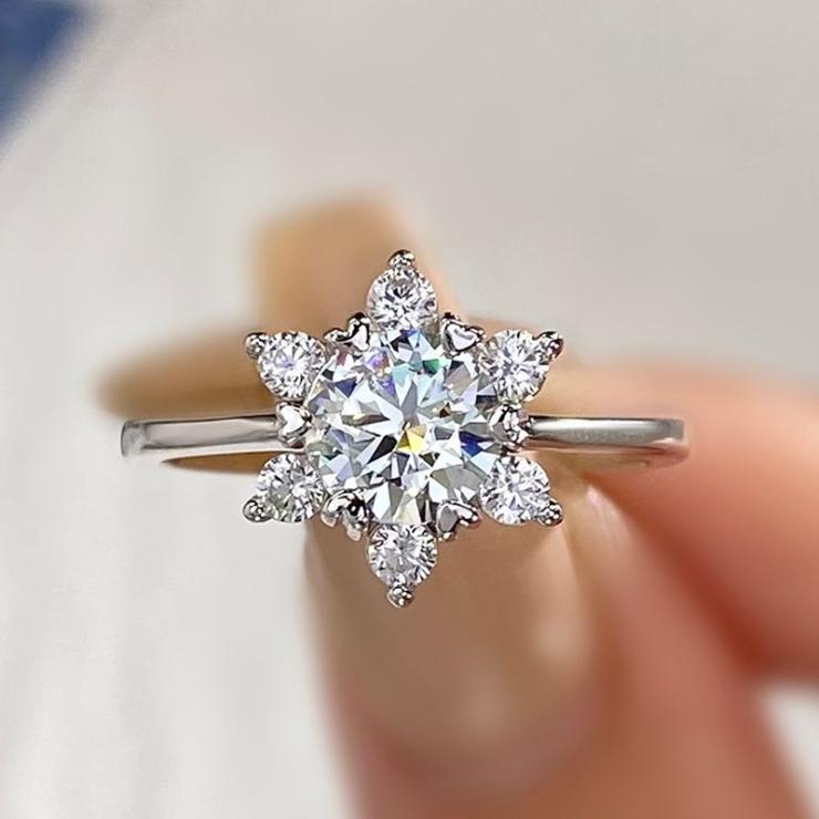 Sterling Silver Silver Plated Elegant Simple Style Shiny Gra Certificate Inlay Snowflake Moissanite Rings Platinum White Diamond  | Moissanite Rings High-end Jewelry Moissanite Rings